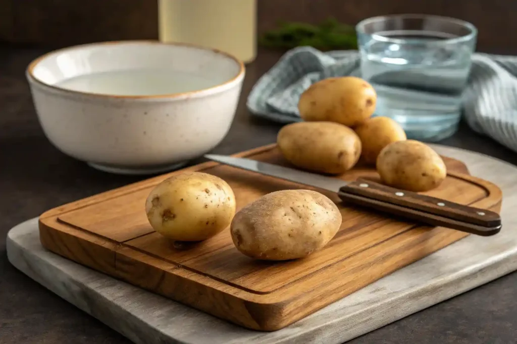 Fresh potatoes being prepared for air frying