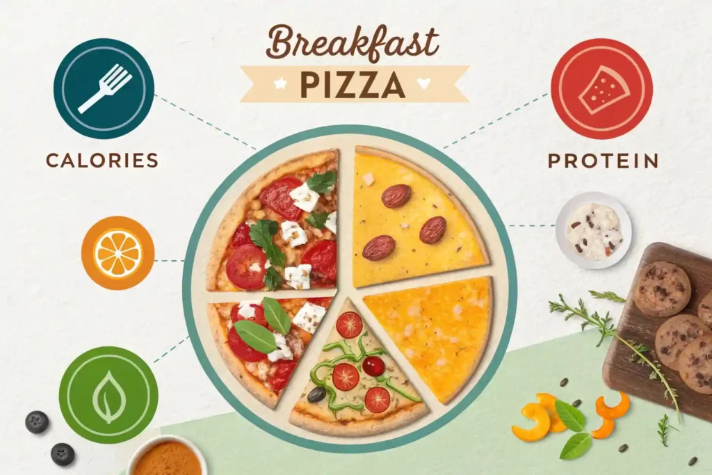 Nutritional breakdown of breakfast pizza including calories and protein content