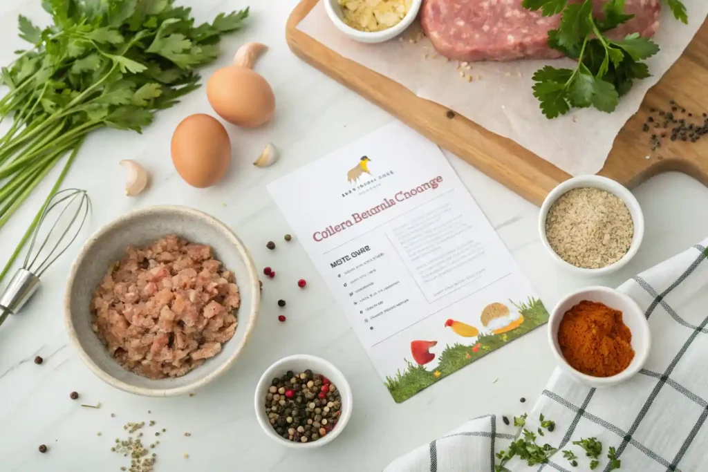 Recipe card for homemade chicken breakfast sausage with fresh ingredients