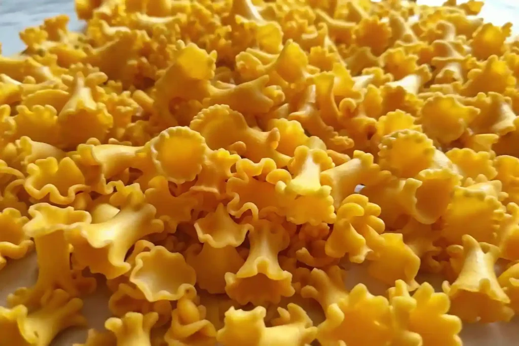 Close-up of uncooked gigli pasta