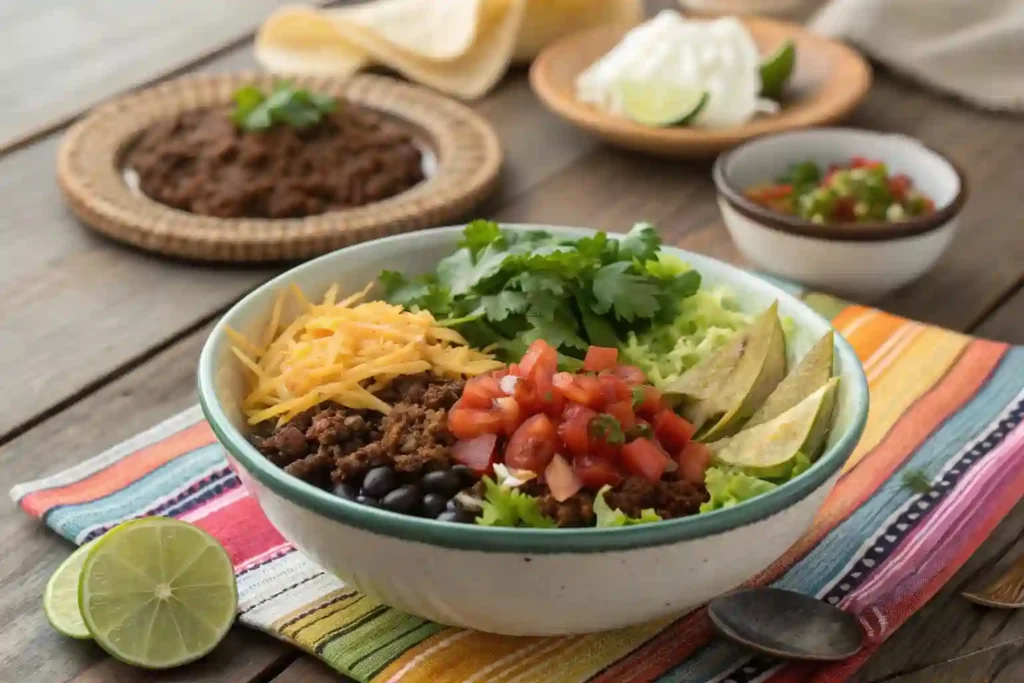 Beautifully presented taco bowl on a dining table