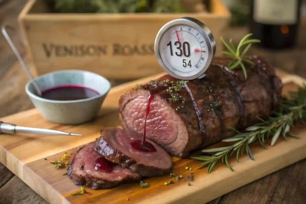 Checking the internal temperature of a venison roast.