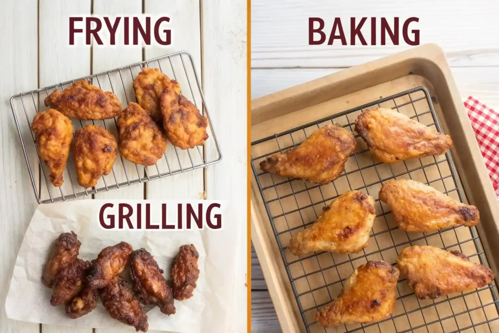 Comparison of cooking methods for chicken wings frying, baking, and grilling