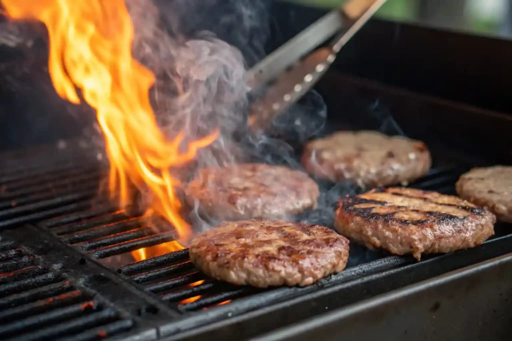 Cooking frozen burgers on a grill