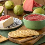 Guava paste spread on crackers with fresh guavas