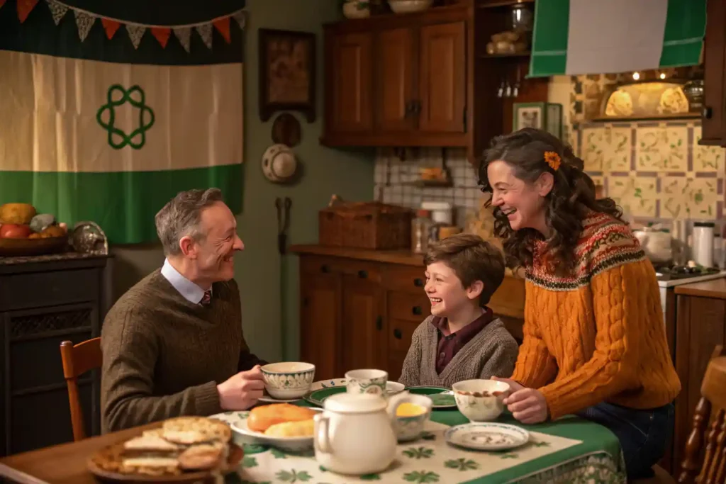 Family enjoying Irish Breakfast Tea together in a cozy kitchen