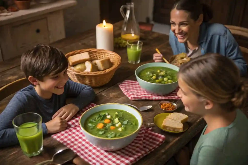 Family enjoying a delicious swamp soup together