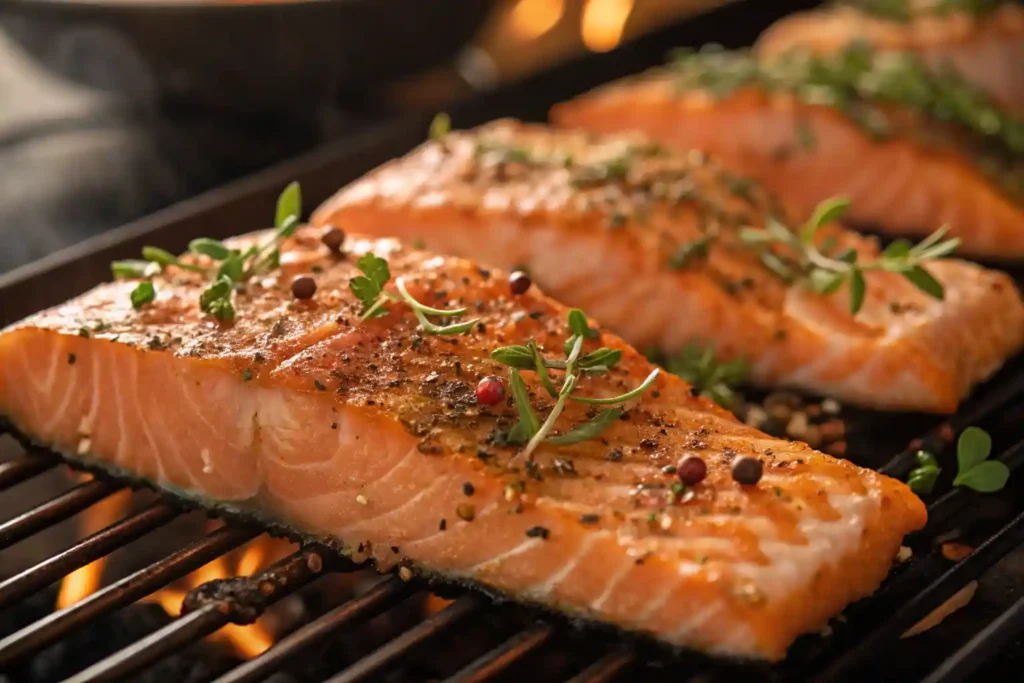 Grilled salmon fillets with herbs