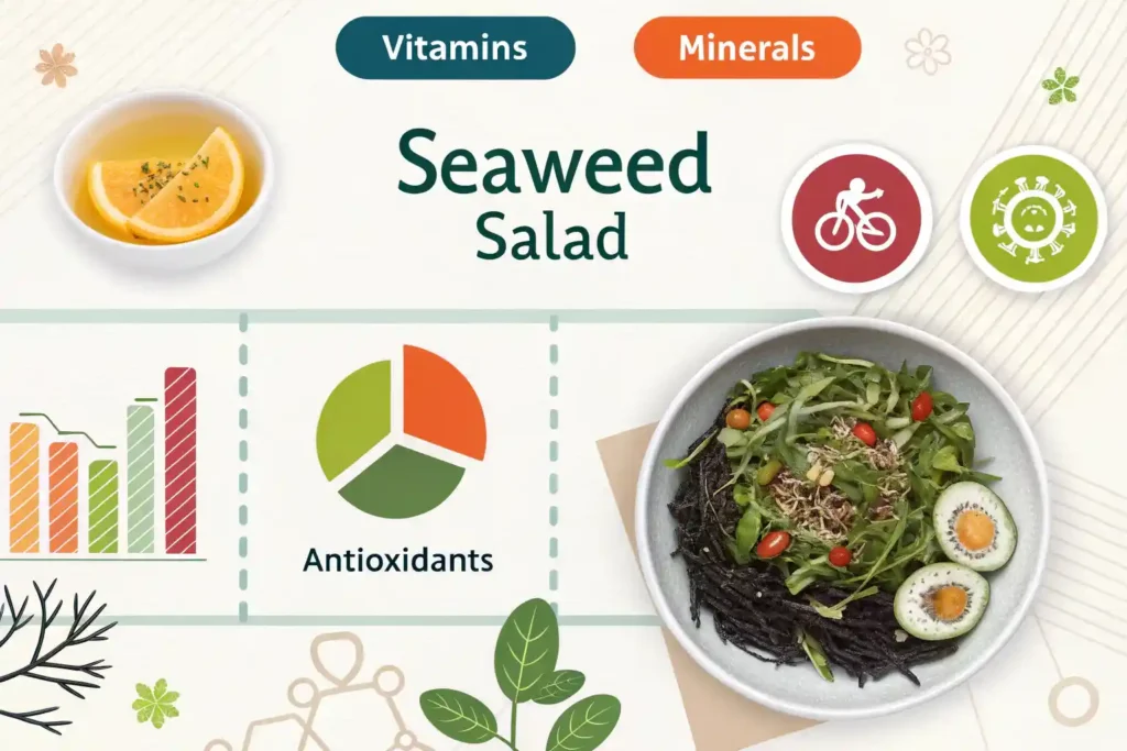 Infographic showing the nutritional benefits of seaweed salad