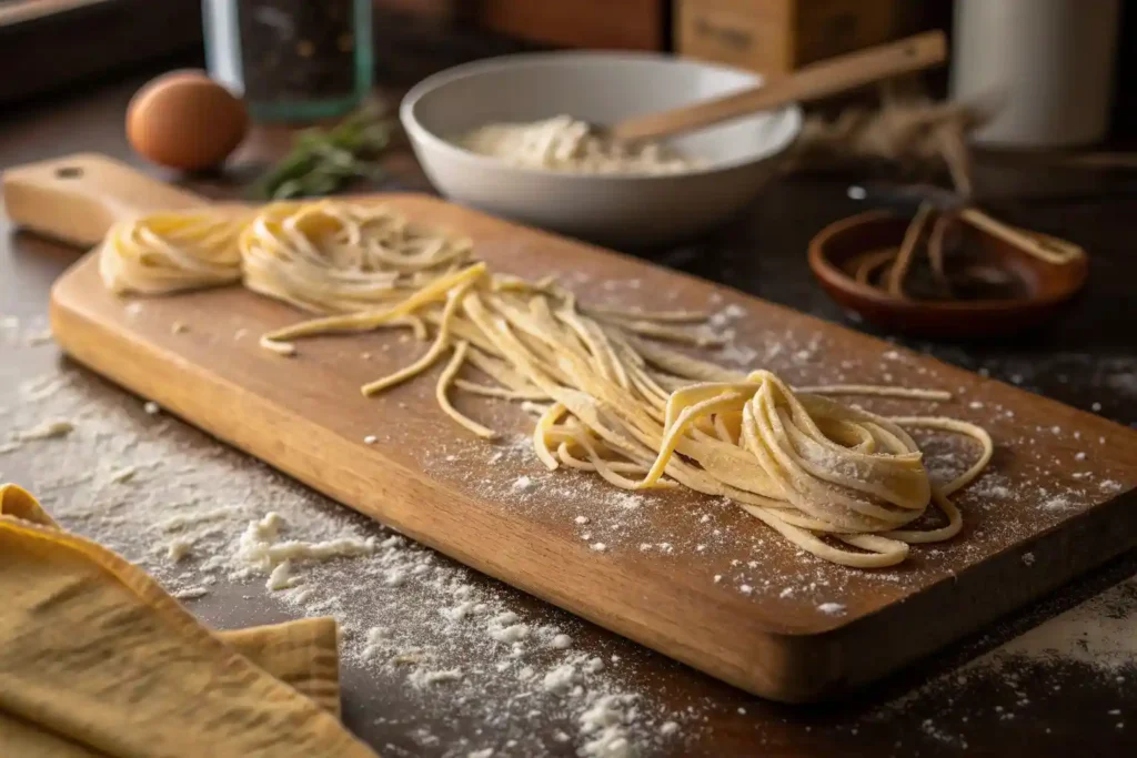 Chitarra board with fresh pasta