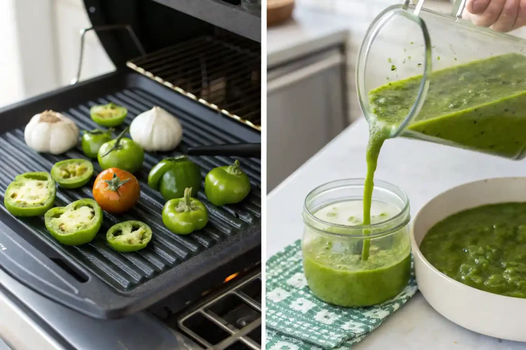 Step-by-step preparation of green taco sauce with fresh ingredients