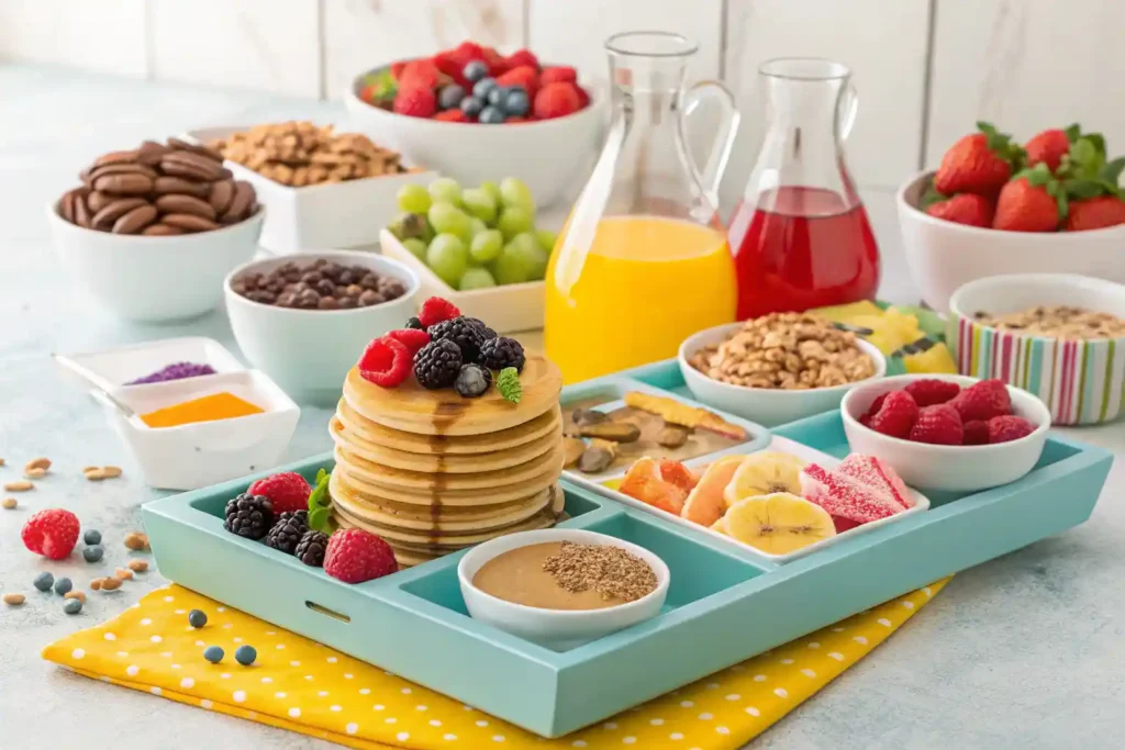 Pancake bar with various toppings for a fun breakfast