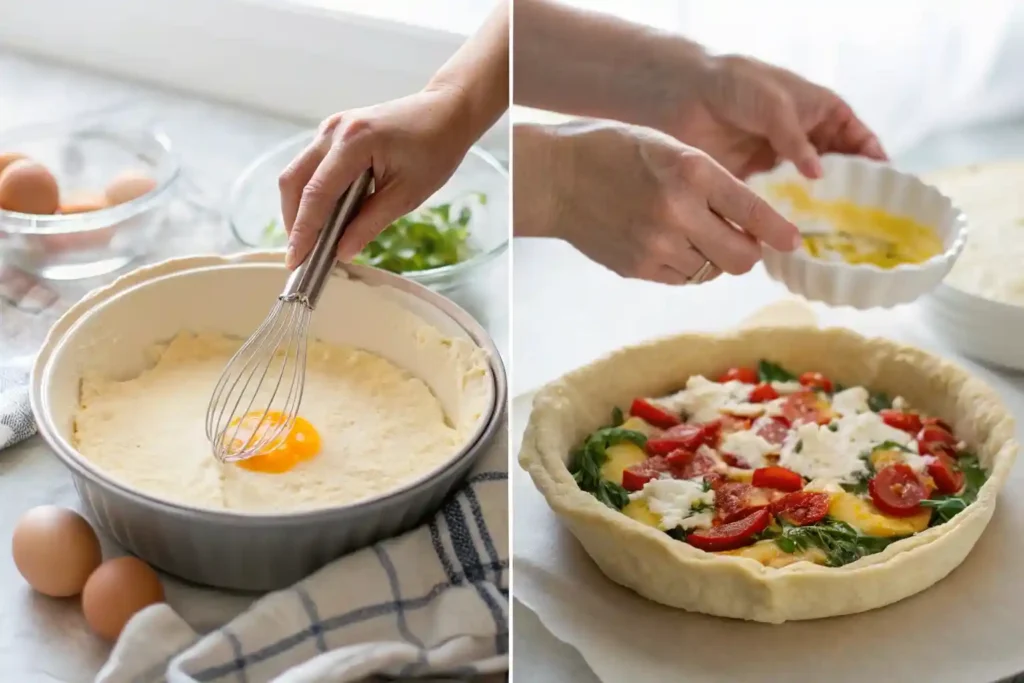 Step-by-step preparation of a tortilla quiche bake