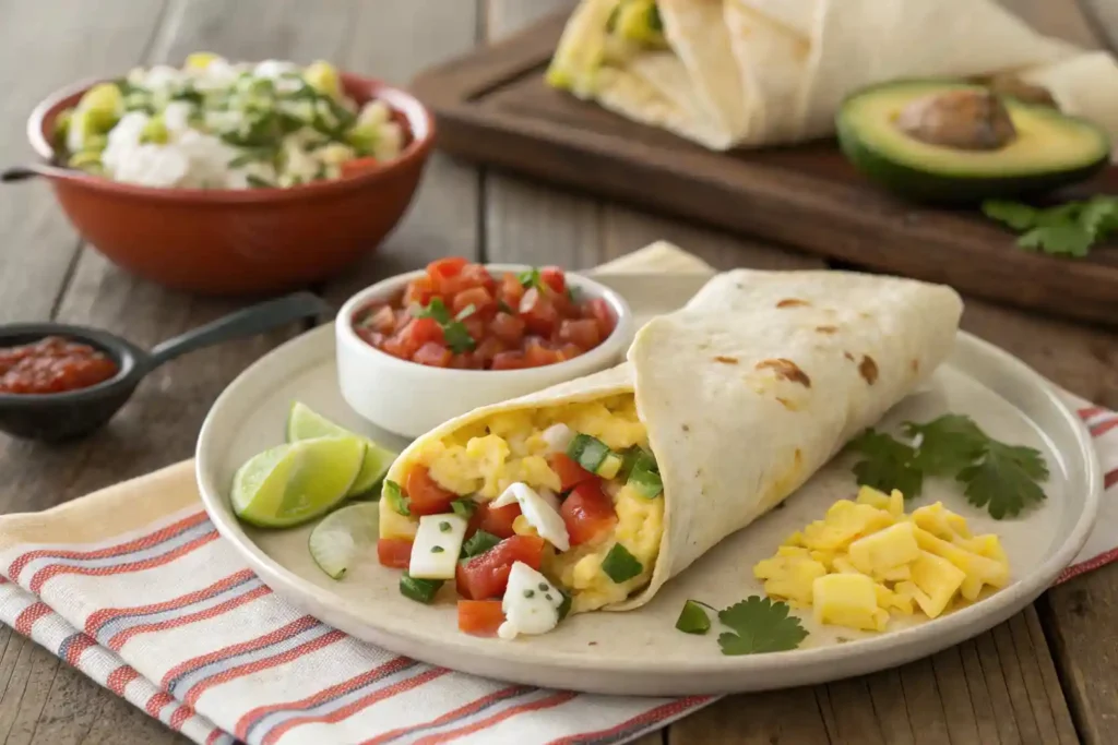 Delicious Toasty’s Breakfast Burrito with fresh ingredients