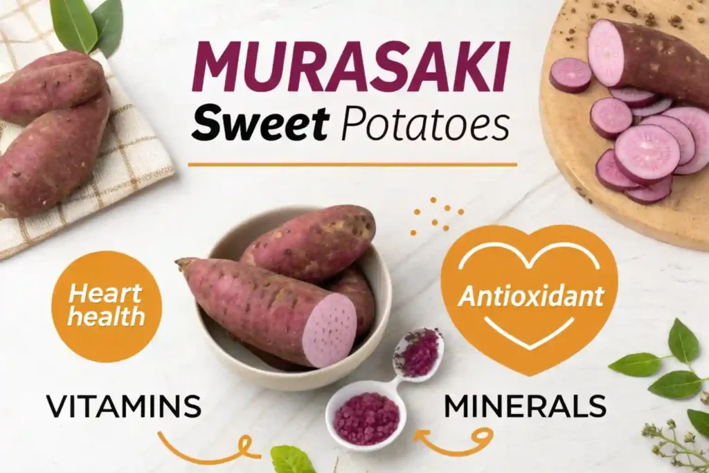 Nutritional benefits of Murasaki sweet potatoes infographic