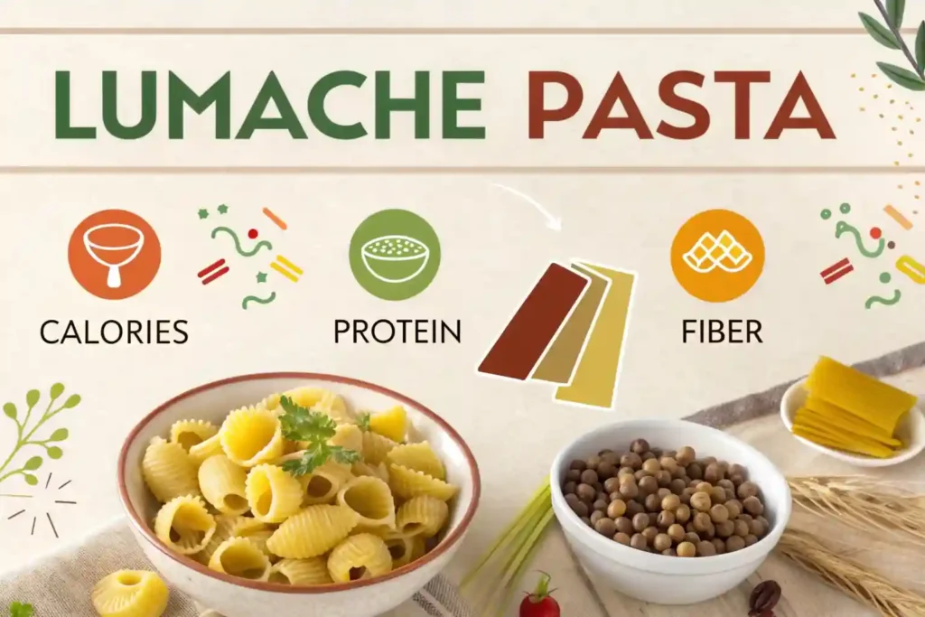 Infographic showing the nutritional benefits of lumache pasta