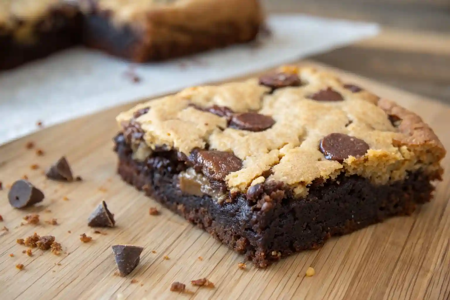 A delicious Brookie, showcasing the perfect combination of a fudgy brownie base and a crisp cookie top