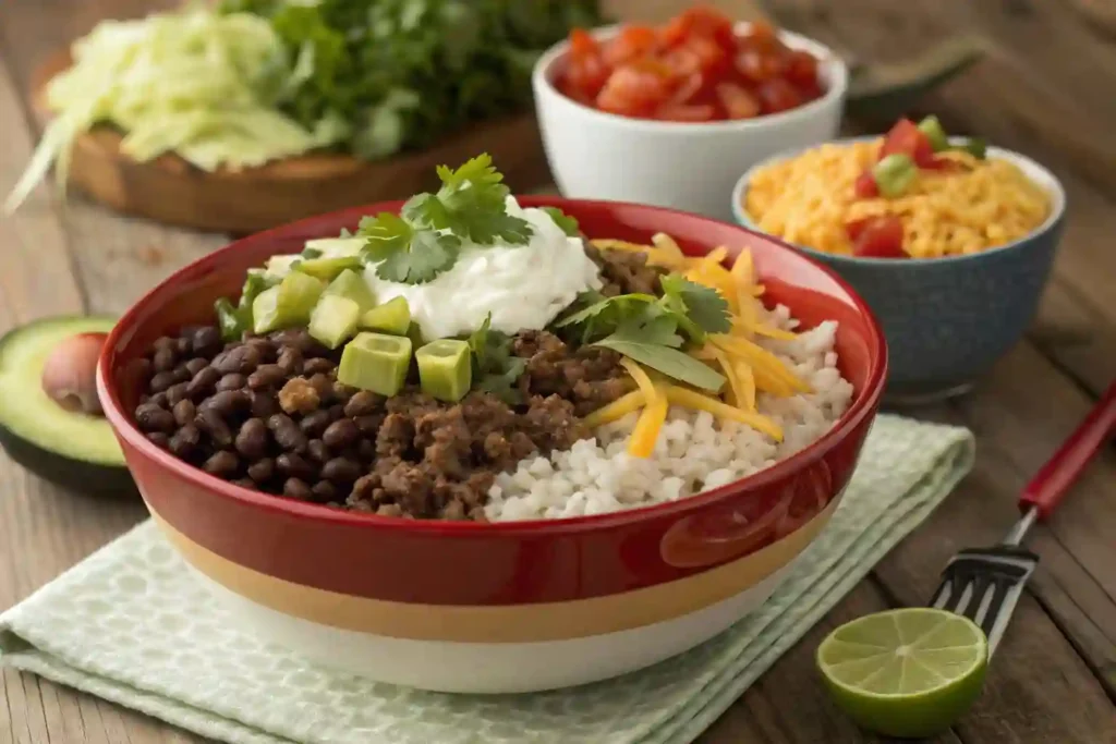 Step-by-step preparation of a taco bowl