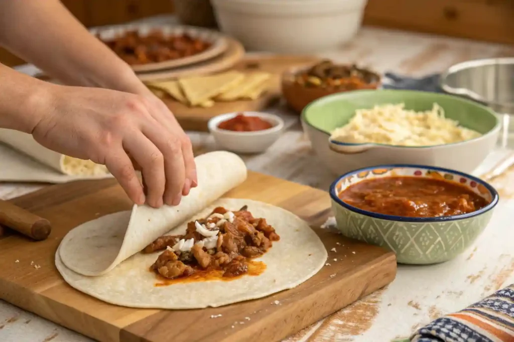 Assembling Enchiladas Rancheras