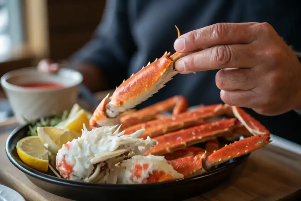 Is snow crab legs good? A close-up of freshly prepared snow crab legs.