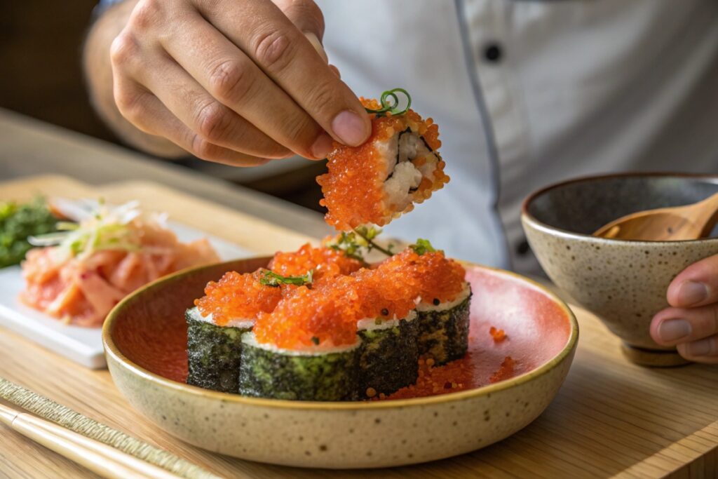 What is Tobiko dish with vibrant roe and textures.