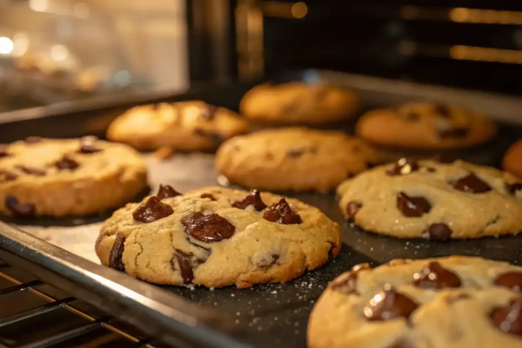 Crookies baking in the oven, golden brown and delicious