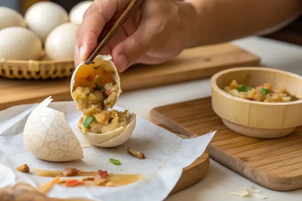 Preparation of savory Chinese snack cracked shell.