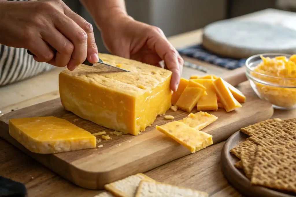 Preparation of a dish with Colby Jack cheese.