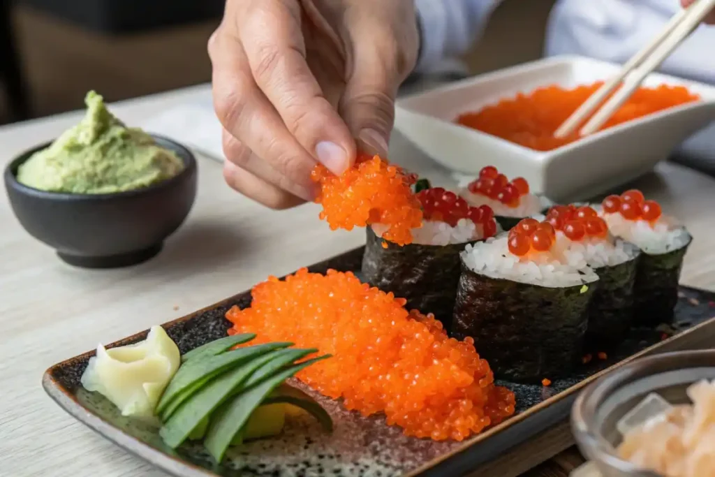 Ingredients for what is tobiko sushi, showcasing fresh components.