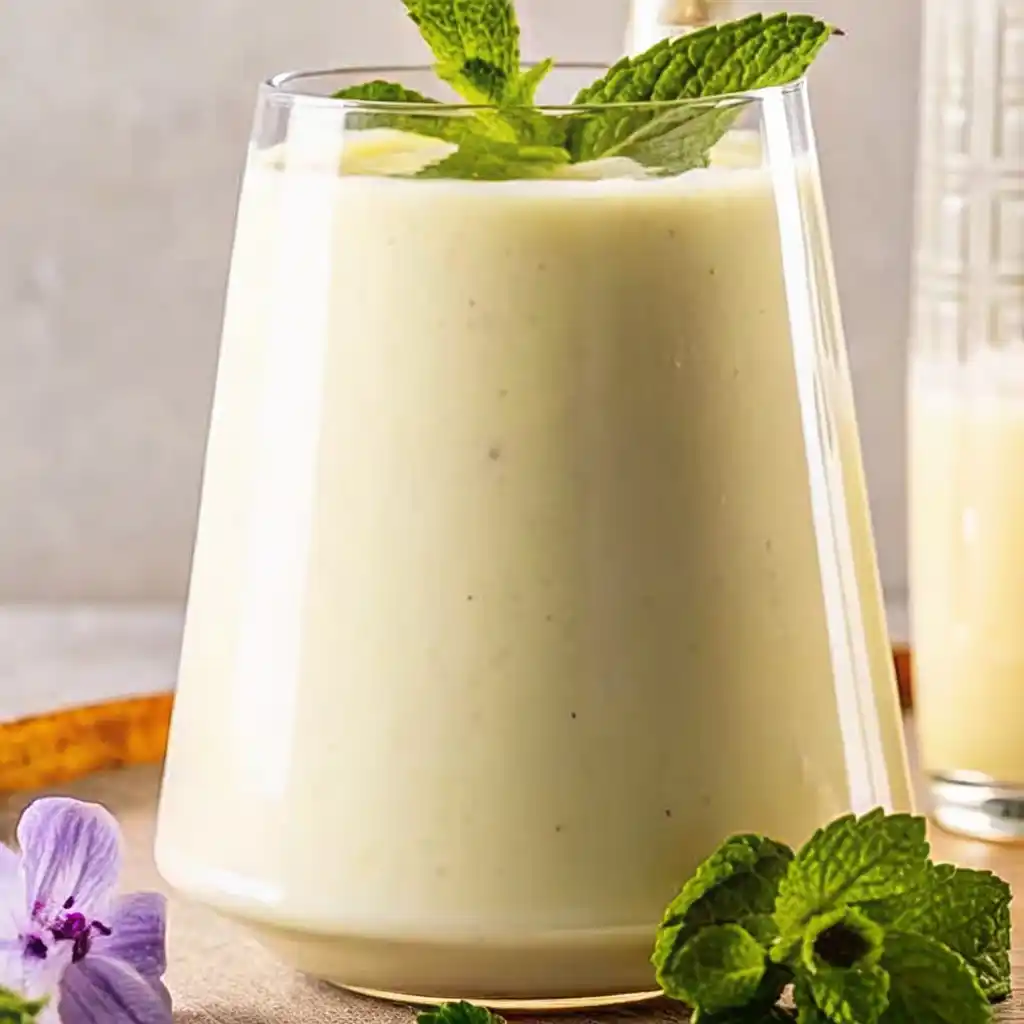 Glass Of Creamy Egyptian Lemonade With Fresh Min